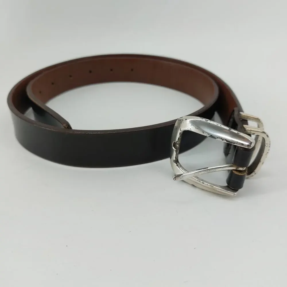 Rockport Black Mens Leather Belt Size 36 Silver Tone Buckle